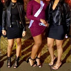 Burgundy glitter mini dress